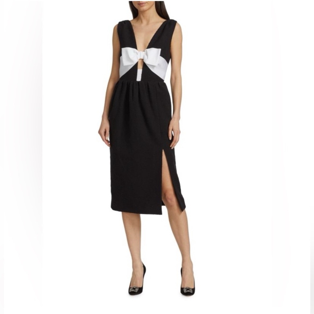Carolina Herrera Bow Midi Dress Black/Ivory